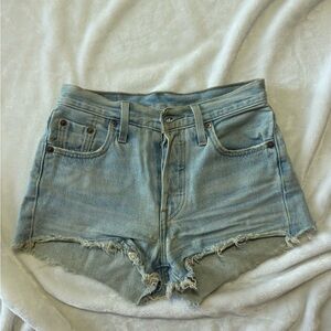 Levi’s 501 Light Blue Distressed Jean Shorts